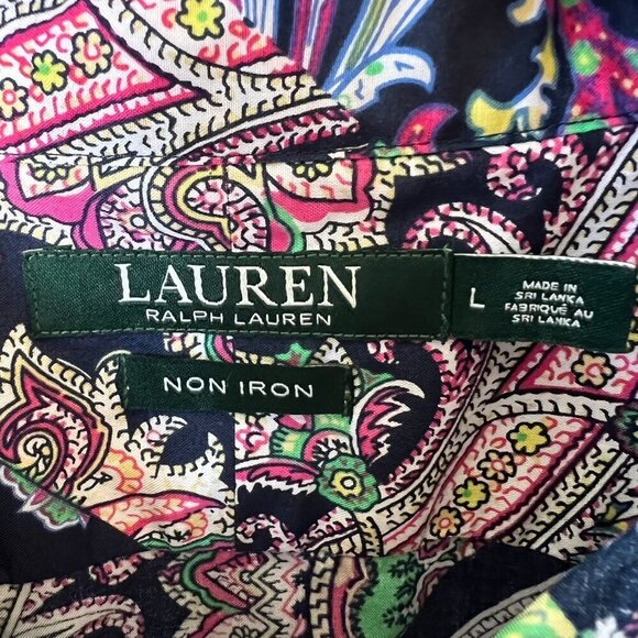 Lauren Ralph Lauren Top Womens Size Large Colorful Paisley Patchwork Non Iron - Picture 2 of 16
